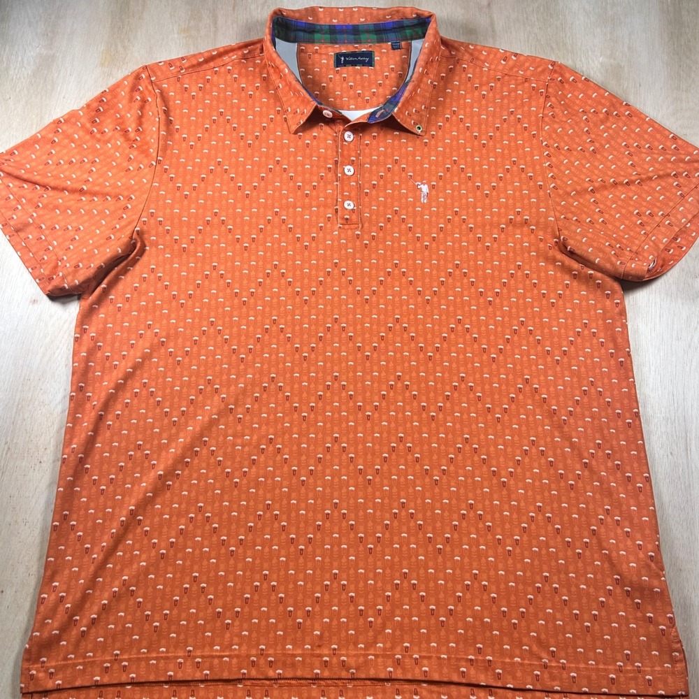 William Murray Golf Polo Shirt Mens XXL Orange Beer Print Short Sleeve Golfing